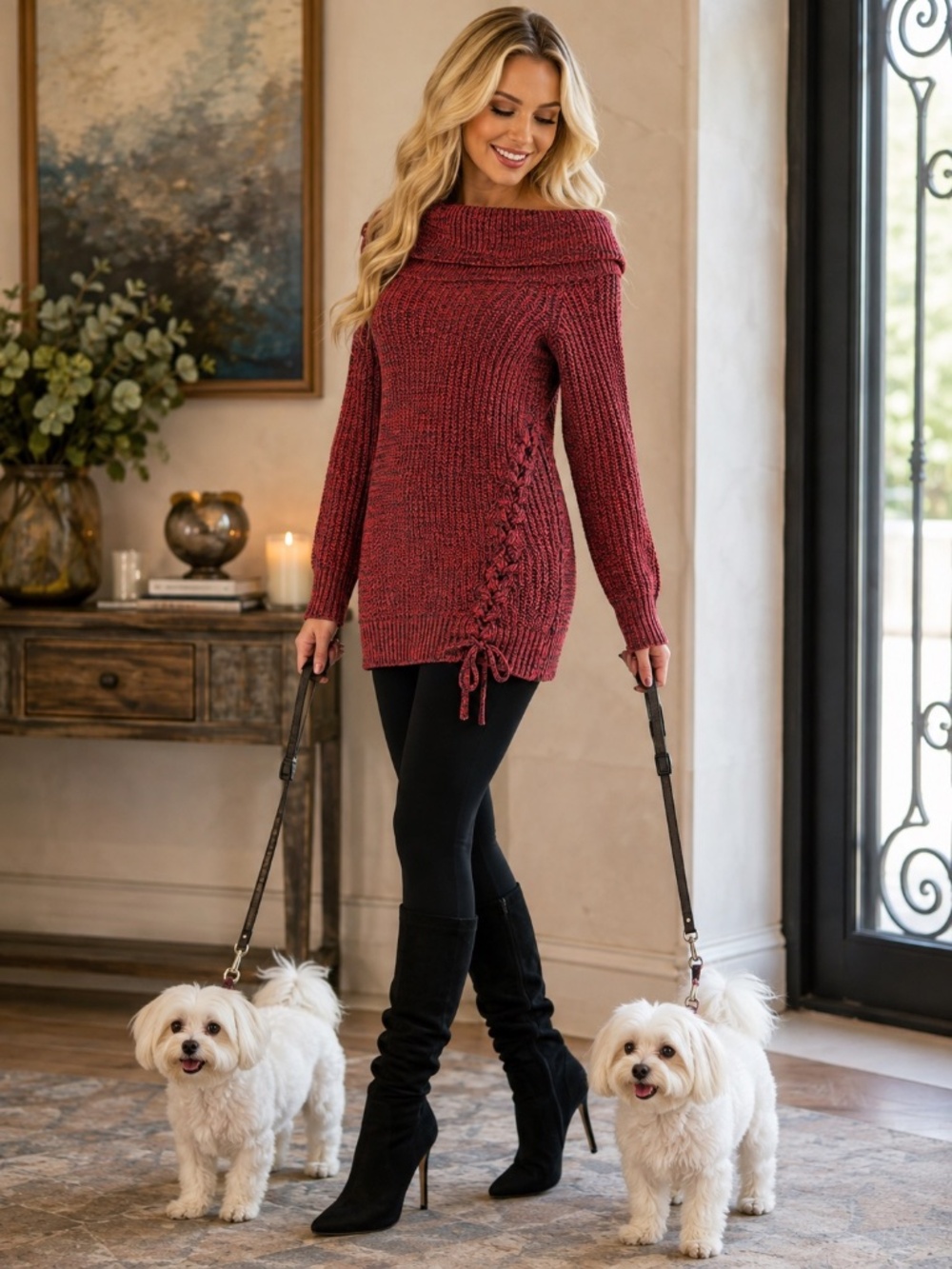 Jessica Simpson Size XSmall Red/Black Marled Cowl Neck Sweater Tunic